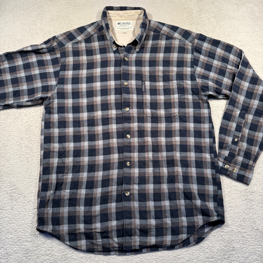 Y2K Columbia Flannel Shirt Button Up Plaid Long Sleeve Outdoor Casual Mens M